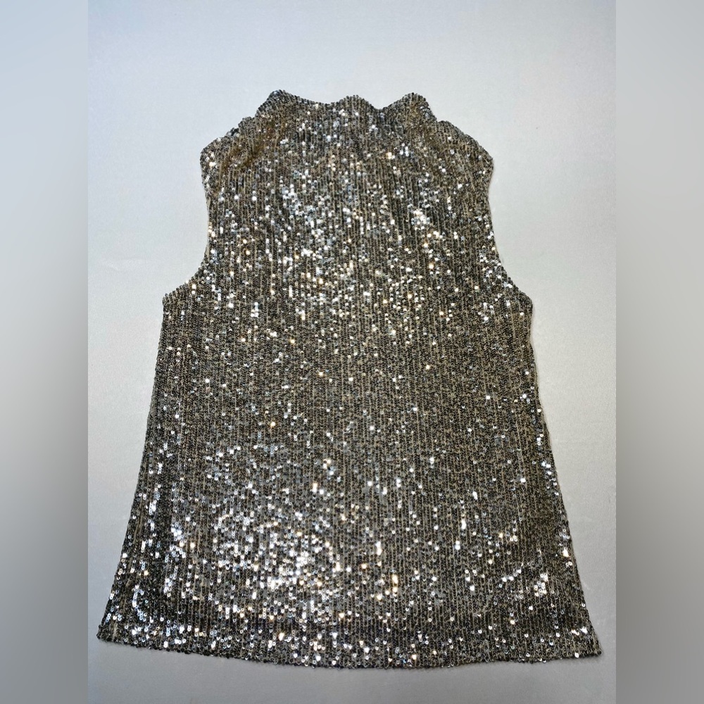 Cable & Gauge Champagne Sequined
Cowl-Neck Top Blouse Lined Sparkling